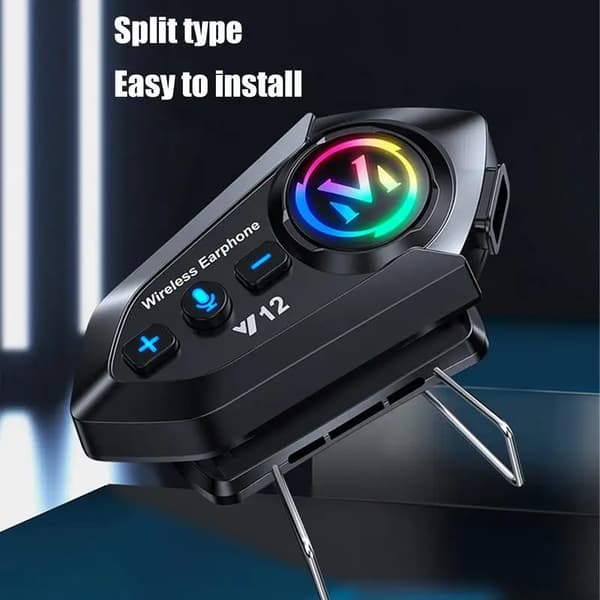 Bluetooth Motorcykelhjelm Intercom Headset V12 Sort