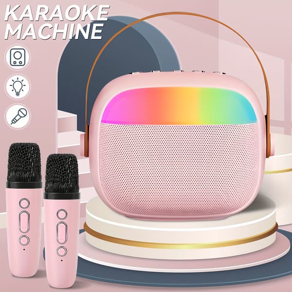 Mini Karaoke -laite lapsille, Bluetooth-kaiutin 2 mikrofonilla (sininen)