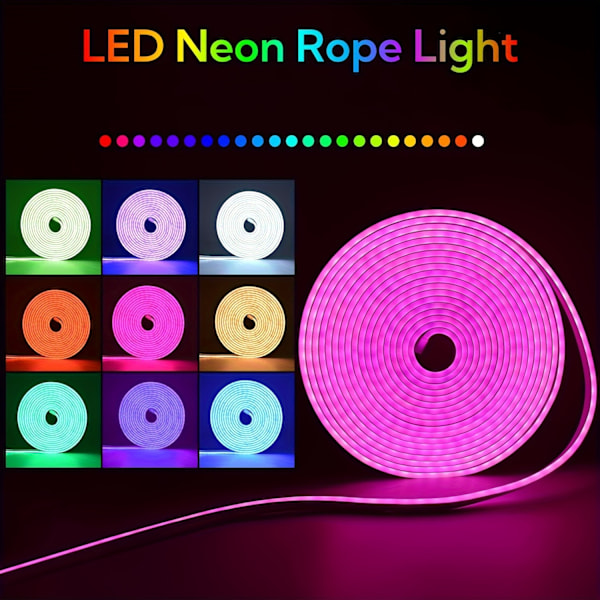 LED Neon Lys IP65 Silikone Fleksibel 18M Med Fjernbetjening App Kontrol