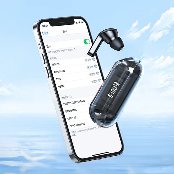 True Wireless Bluetooth Hörlurar F80 digital display bluetooth transparent fodral Svart