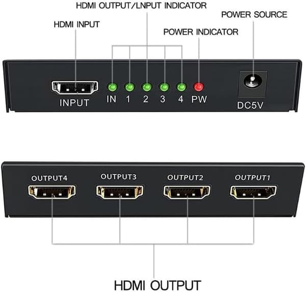 1 indgang til 4 udgange HDMI splitter HD crossover