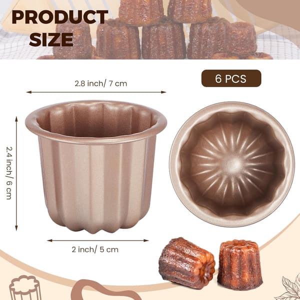 Kageform, 6 stk. non-stick canelé-forme i kulstofstål