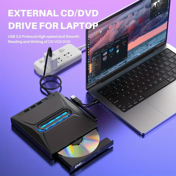 USB 3.0 Extern CD DVD-enhet, Typ-C Portabel CD/DVD+/-RW-enhet/DVD-spelare