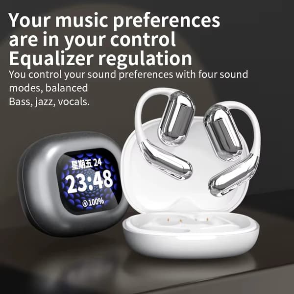True Wireless Bluetooth Hörlurar Q16 Pro LCD Touch Screen Öronkrok Bluetooth V5.4 Brusreducering Svart
