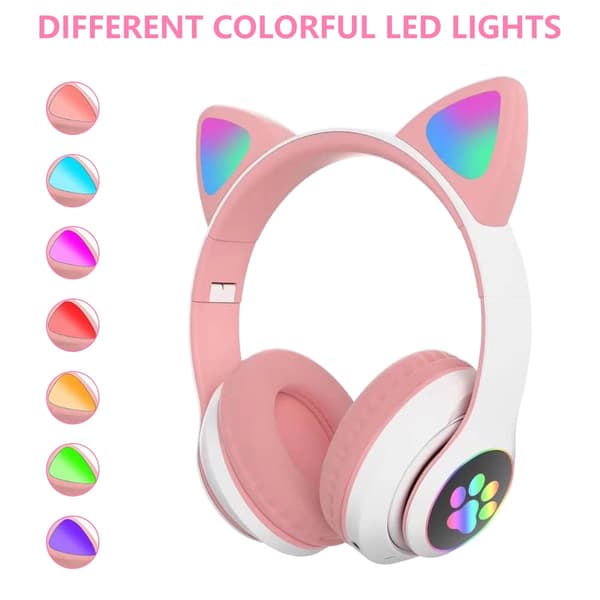 Bluetooth-hörlurar, barnhörlurar, med RGB-kattöron (rosa)