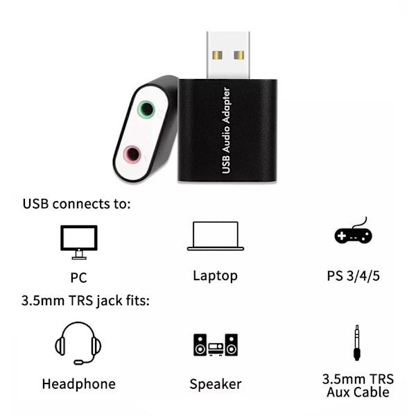 Ekstern USB 2.0 7.1 CH Virtuelt Lydkort Adapter Konverter