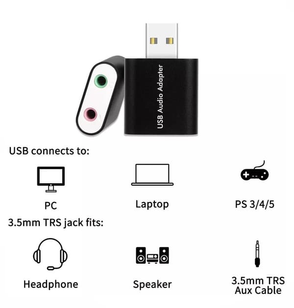 Extern USB 2.0 7.1 CH Virtuellt Ljudkort Adapter Konverterare
