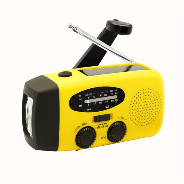 Radio med solcelle 2000Mah med strømgenerering og lommelygte (Gul)