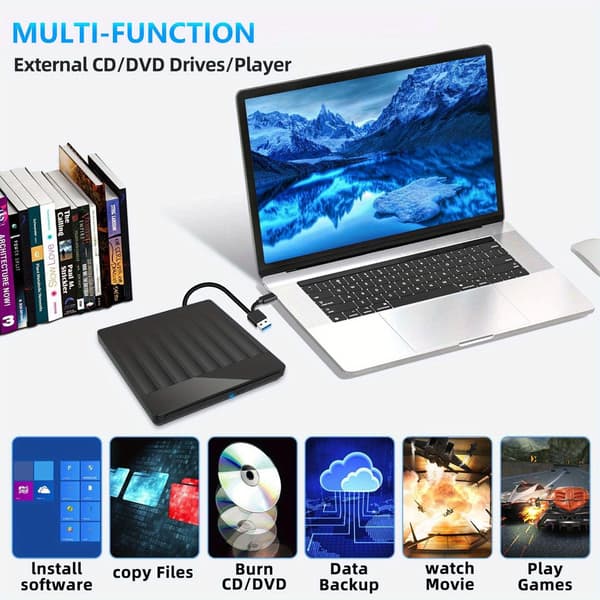 USB 3.0 Extern CD DVD-enhet, Typ-C Portabel CD/DVD-spelare Brännare
