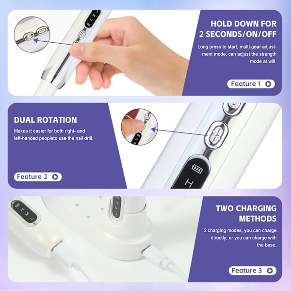 Sladdlös Elektrisk Nagelfil 15000RPM Portabel Nagelborrmaskin Professionell för Akryl Gel Naglar Rosa