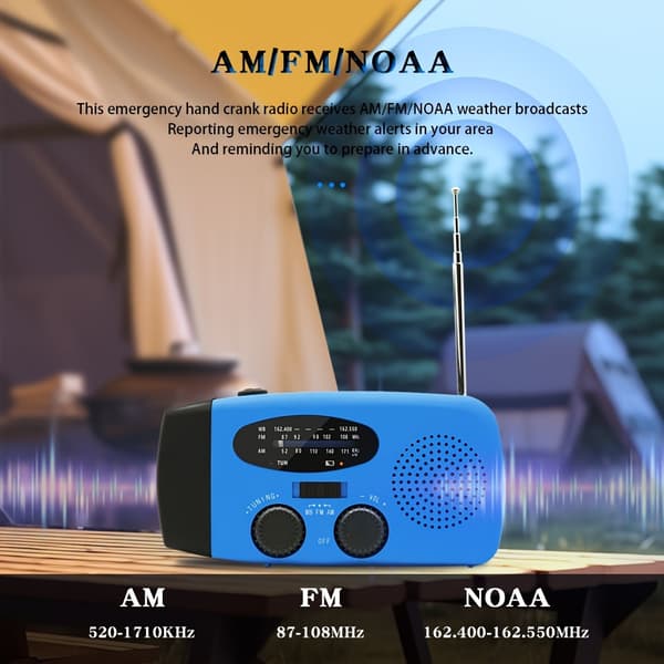 Radio aurinkokennolla 2000Mah virrantuotolla ja taskulampulla (sininen)