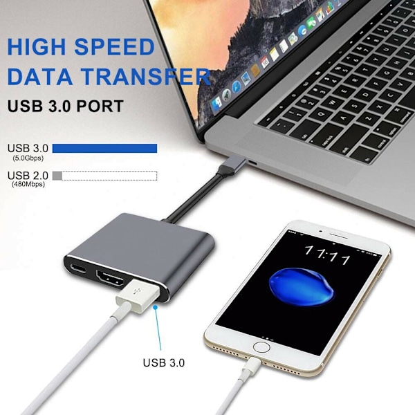3 i 1 Type C USB 3.1 til HDMI Adapter Laptop Hub til Macbook Air Pro Surface