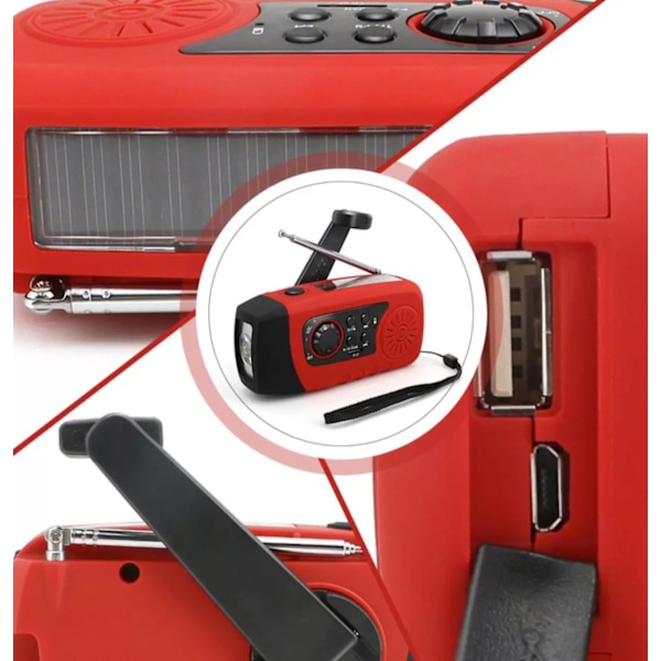 Radio Solar, 2000mAh, Nød håndsving FM-radio lommelygte med USB-kabel (sort)