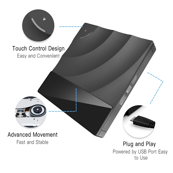 Ulkoinen optinen asema kannettava DVD-soitin, nopea USB 3.0 CD DVD-RW ohut levyasema (valkoinen)