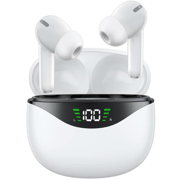 True Wireless Bluetooth-hörlurar med USB-C snabbladdningsfodral, IPX7 vattentäta hörlurar för iPhone/Android Vit
