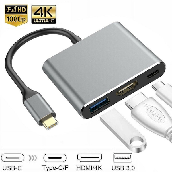 3 i 1 Type C USB 3.1 til HDMI Adapter Laptop Hub til Macbook Air Pro Surface