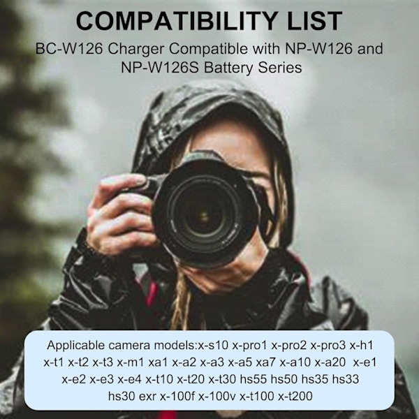 BC-W126 NP-W126s -kameran akkulaturi Fujifilm FinePix X-H1 X-PRO3 X-PRO2 X-T3 X-T2 X-T30 X-T20 X-E3 X-A5 X-A3 -kameralle