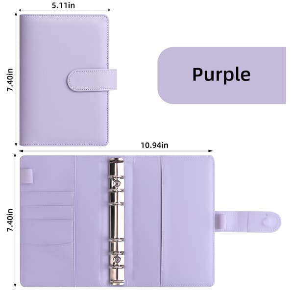 Binder Budget A6 PU Læder Notesbog Planner Organizer Lilla (kun skal)