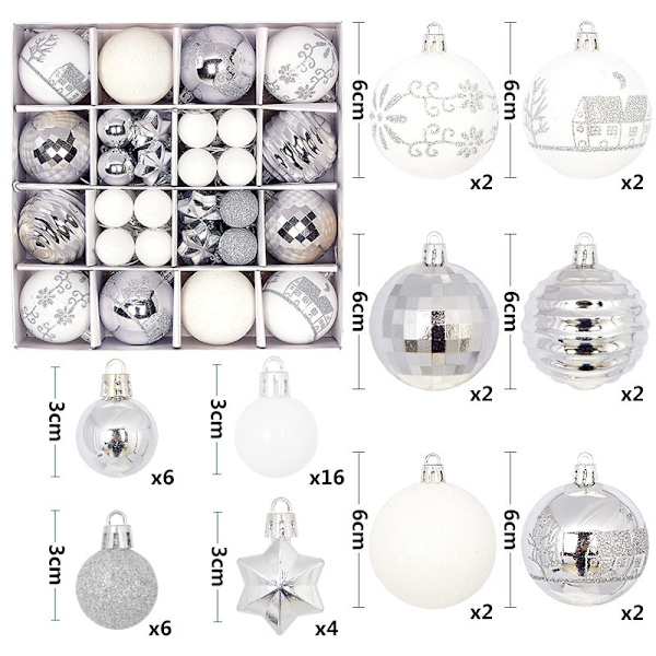 44 st julgranskulor silver