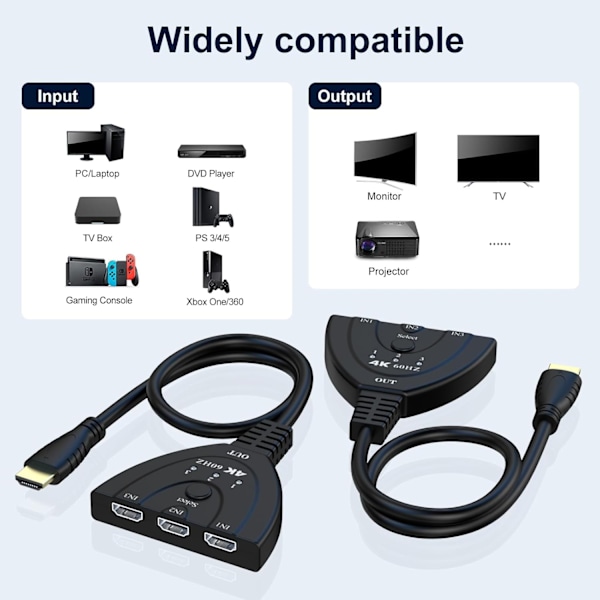 Adapter 4K 60Hz HD Switch HDTV 2.0 Switch 3 Port HDTV Splitter adapter för Xbox PS5