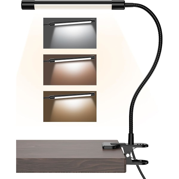 Klämlampa LED Skrivbordslampa USB Gooseneck Ögonskydd Läslampa Justerbar 3 Färglägen