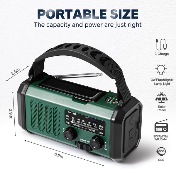 Radio aurinkokennolla, 10000mah virrantuotannolla ja taskulampulla