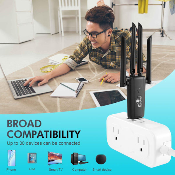 wifi-extender, trådløs USB2 signalforstærker 300mbps (sort)