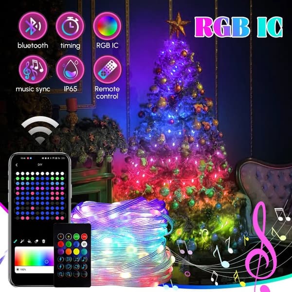 Julelys, LED Bluetooth lyslenke, USB 40M 264 LED RGB lysstripe App-styring