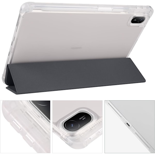 Fullständigt Skydd Transparent Baksida Ställfodral för Xiaomi Redmi Pad Pro 12.1 Tum med Auto Wake/Sleep Funktion Svart