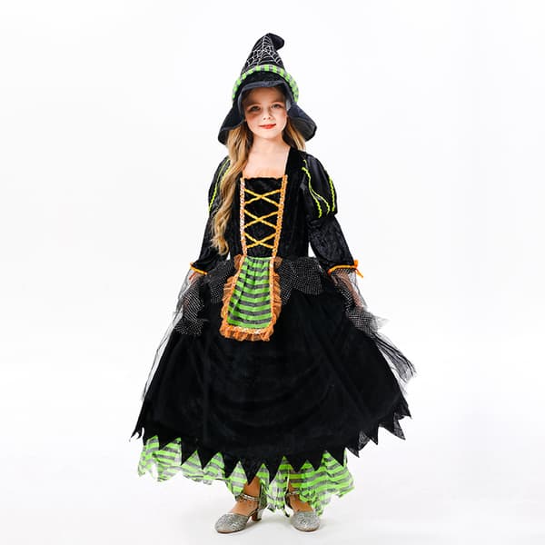 Hekse Halloween kostume med hat (Grøn-M)