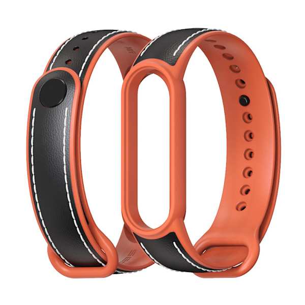 Passar Xiaomi Mi Band 5/6 Läder Ersättningsarmband Svart Orange