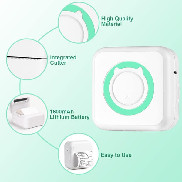 Bluetooth termisk skriver leveres med 6 ruller skriverpapir, kompatibel med Android Ios smarttelefoner