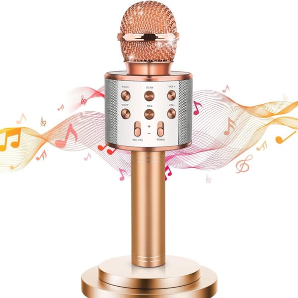 Trådlös Karaoke Mikrofon med Högtalare för Barn 3-12 år, Handhållen Bluetooth Mikrofon Guld