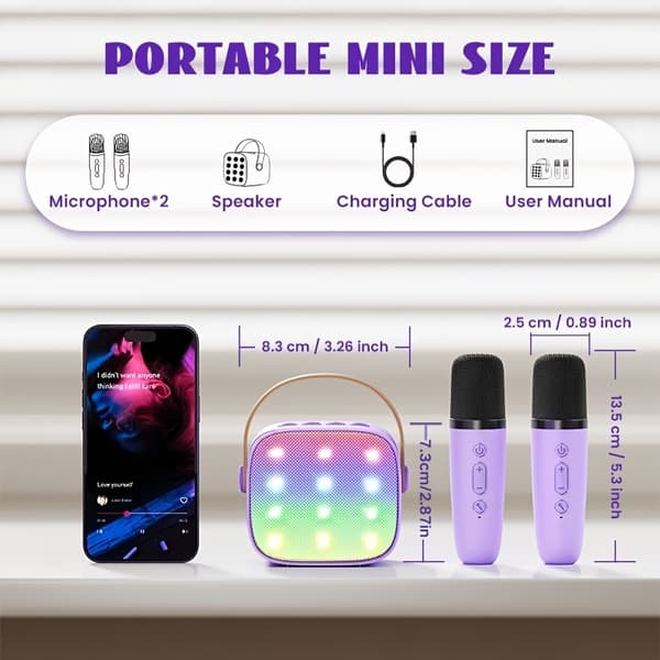 Mini Karaoke-maskin för barn, trådlös Bluetooth-högtalare, med 1 mikrofon (rosa)