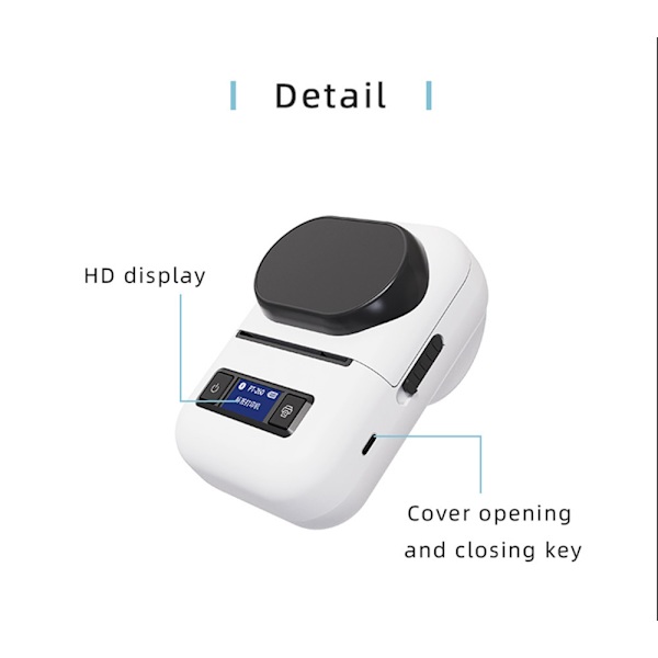 Bluetooth termisk printer med 2 ruller 40x30 etiketpapir Hvid