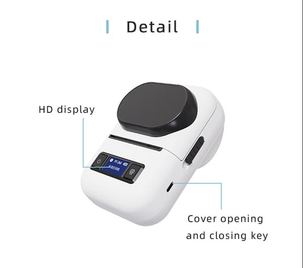 Bluetooth termisk printer med 2 ruller 50x30 etiketpapir, sort