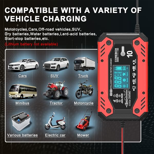Smart batterilader 12V/24V automatisk reparasjon, for blybatterier
