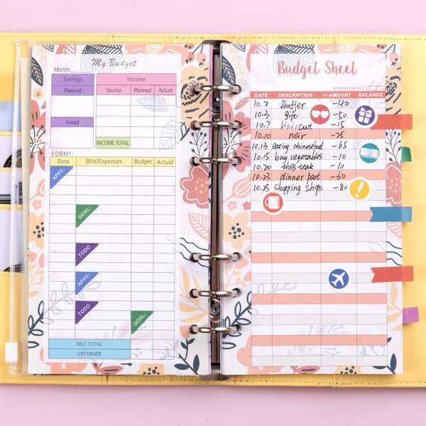 Budgetbinder A6 PU Læder Notesbog Planner Organizer Grå 23 dele