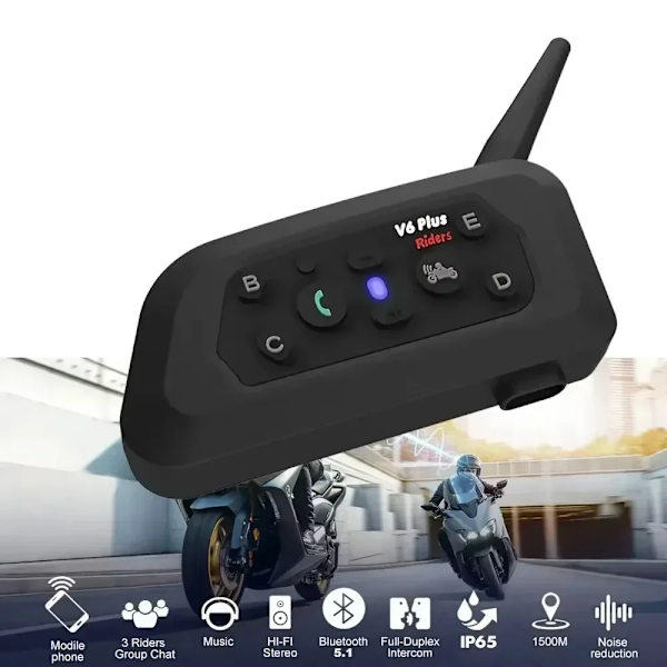 Motorcykel Intercom Bluetooth Trådløst Hjelm Headset V6 PLUS Kørere 1200m