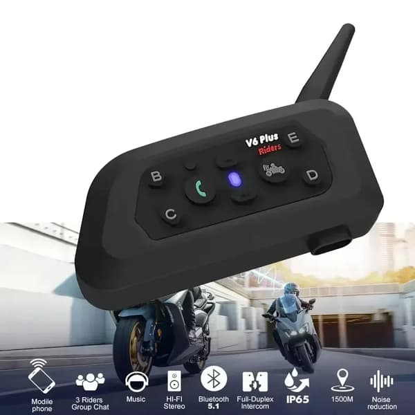 Motorsykkel Intercom Bluetooth Trådløst Hjelm Headset V6 PLUS Førere 1200m
