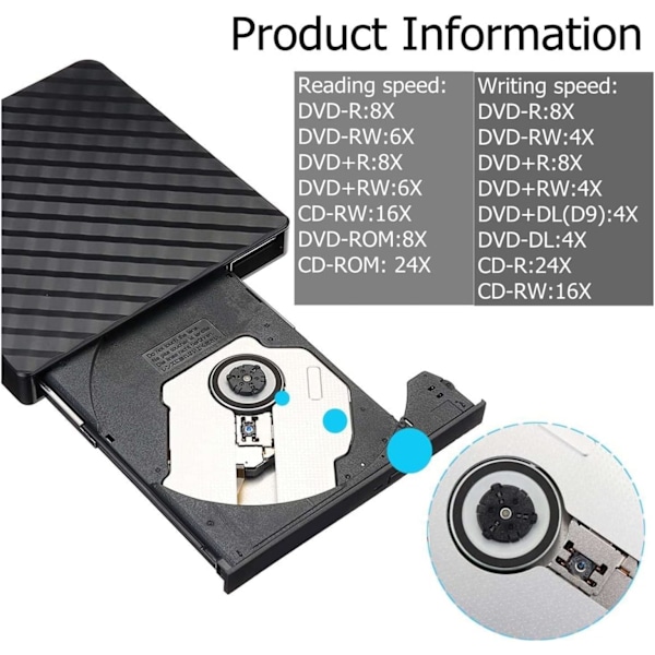 Ekstern DVD-brænder Bærbar DVD USB 3.0 Type-C til Mac Operativsystem Windows XP/7/8/10