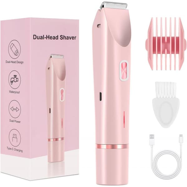 Epilator, 2-i-1 elektrisk barbermaskin, oppladbar, bikinitrimmer (rosa)