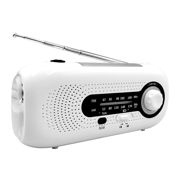 Multifunktionell Handvev Nödradio med Solceller 2000mah (Vit)