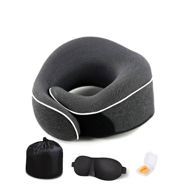 Nackkudde Memory Foam U-formad Resekudde 360° Nackskydd Med Ögonmask Och Öronproppar (Svart)
