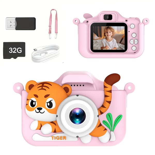 Barnkamera Mini Tecknad Kamera, Digitalkamera Lämplig För Barns Julklappar (32G-Rosa)
