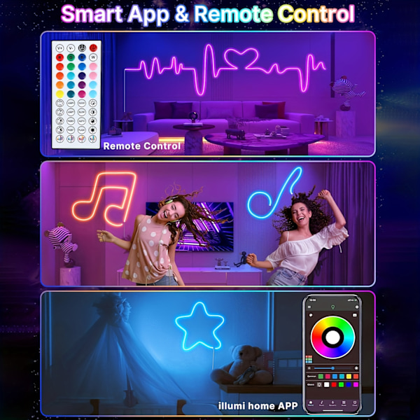 LED Neon Lys IP65 Silikone Fleksibel 18M Med Fjernbetjening App Kontrol