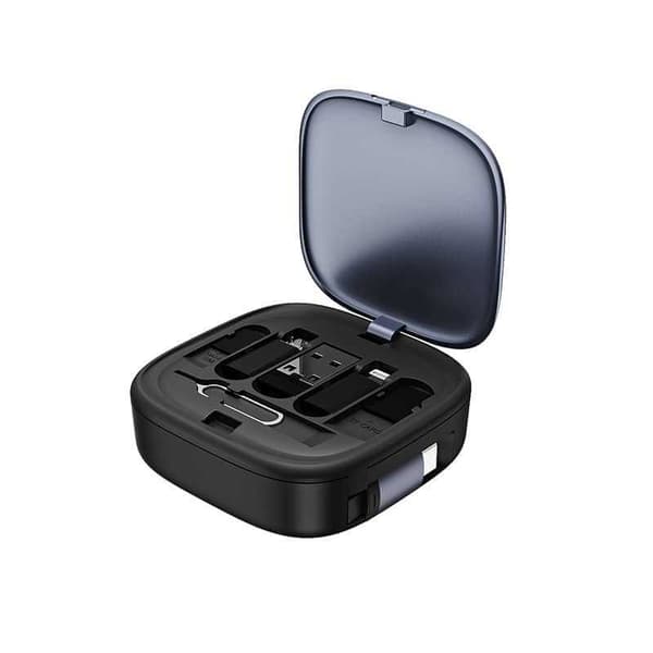 Kabelkit Portabel Adapter Infällbar Kabelförvaringslåda Med Micro/Type-C/Usb/Apple-gränssnitt (Svart)