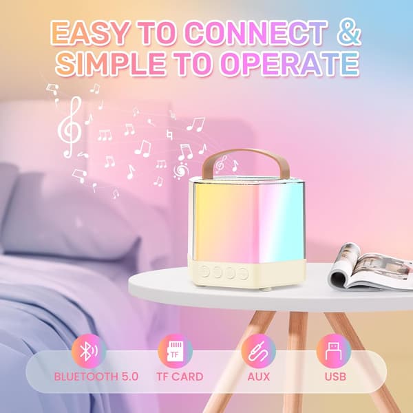 Mini Karaoke-laite lapsille, Bluetooth-kaiutin yhdellä mikrofonilla (Beige)