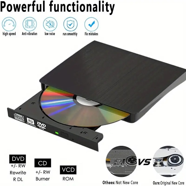 Extern CD/DVD-läsare för Laptop USB 3.0 Portabel RW Optisk Läsare/DVD-spelare