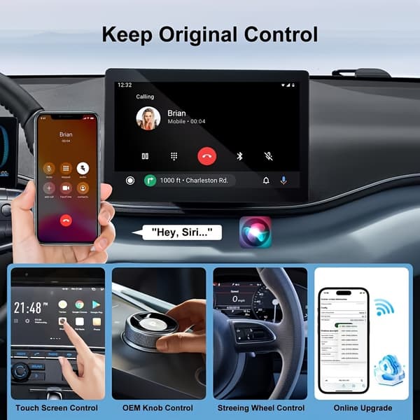 Trådløs CarPlay-adapter 3-i-1 bilskærmsstik (sølv)
